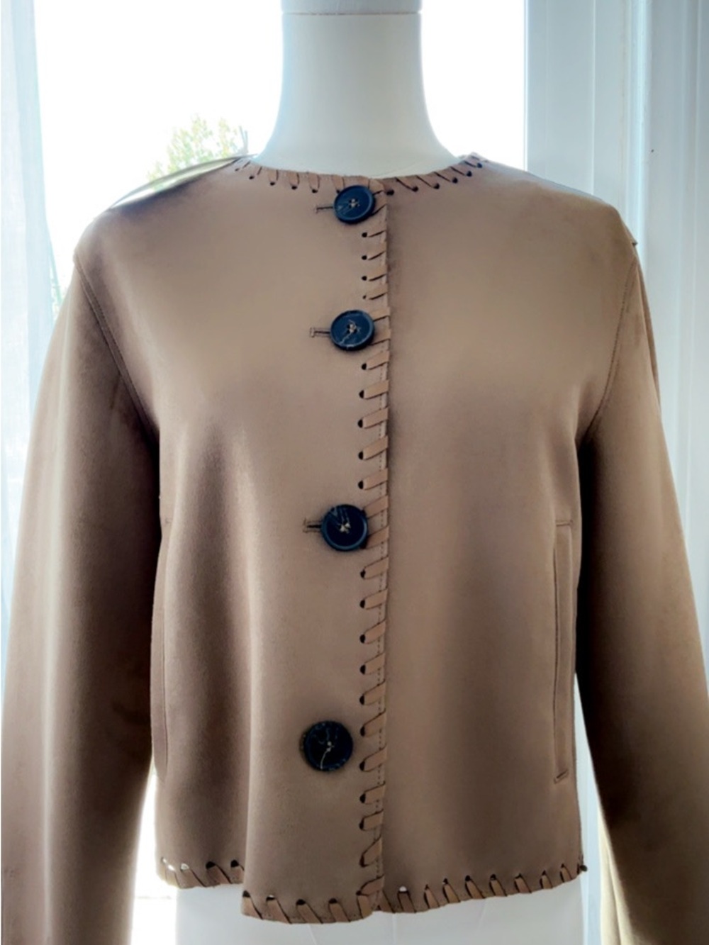 Zara Women’s Tan Whipstitch Button Jacket
